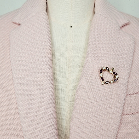 Vintage Gold-Tone Amethyst Rhinestone Heart Brooch Pendant - Picture 3 of 7